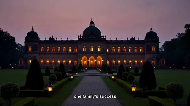 A palace at dusk with its windows lit.