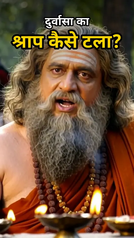 Thumbnail: a sage with a long white beard, with the Hindi title ‘How was Durvasa’s curse averted?’.